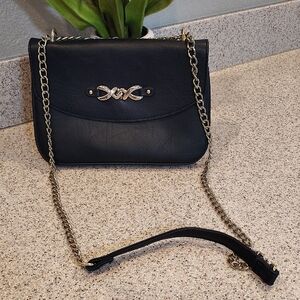 Gold-Accent Black Crossbody Bag with Chain Strap